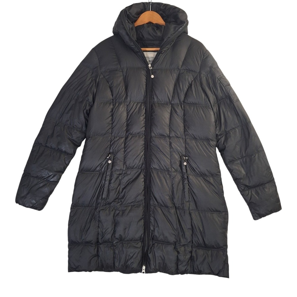 Eddie Bauer EB550 Goose Down Parka Womens XLT Black Quilted Puffer Coat Hooded
